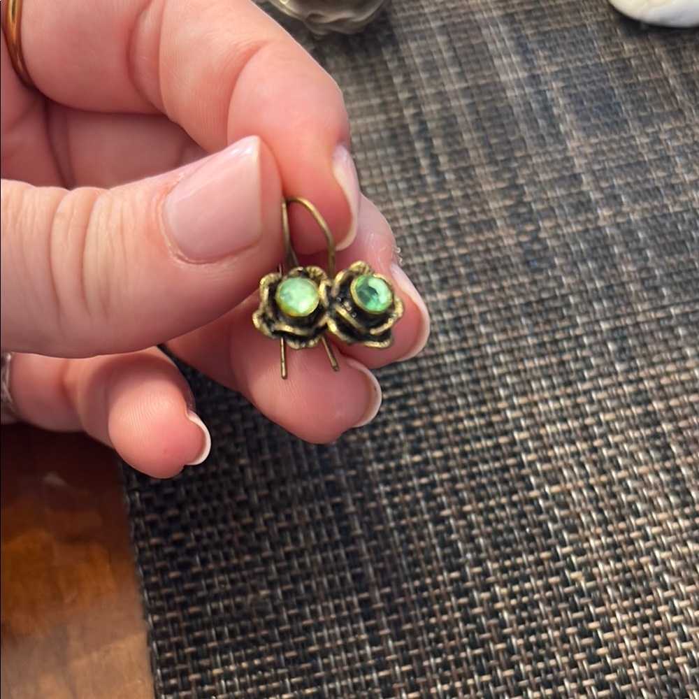 Gold and Green Owl Earrings with Circular Design